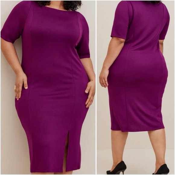 torrid Dresses & Skirts - Torrid Midi Studio Cupro Boatneck Bodycon Dress Purple Size 1 Plus 1X NWT Office